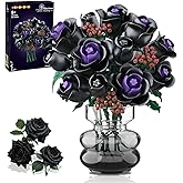 HOGOKIDS Valentine's Day Gift Flowers Bouquet Building Set - 15 Black Roses Botanical Collection Building Blocks Artificial Flower Toy, 330PCS Gothic Home Decors for Her Girlfriend Wife Adults Kids 8+