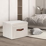 TYEERS Collapsible Fabric Storage Box with Lid Beige Set of 3 38x25x25 cm view 5