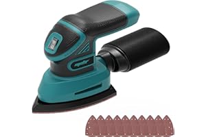 MAYOKI 1.9Amp Cordless Detail Sander Compatible with Makita 18v Battery, Dust Collector, Brushless 12,000 OPM Speed, Compact Soft Palm Grip, 10pcs Sanding Pads, 2.0Ah Charger & Battery Kit (Blue)