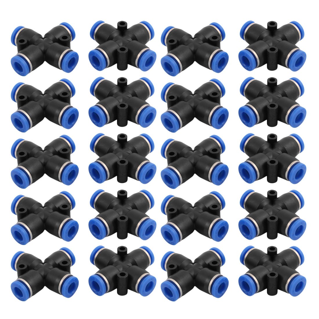 sourcingmap 20Pcs 6mm Dia 4 Ways Tube Hose Pneumatic Air fitting Push In Connector Black