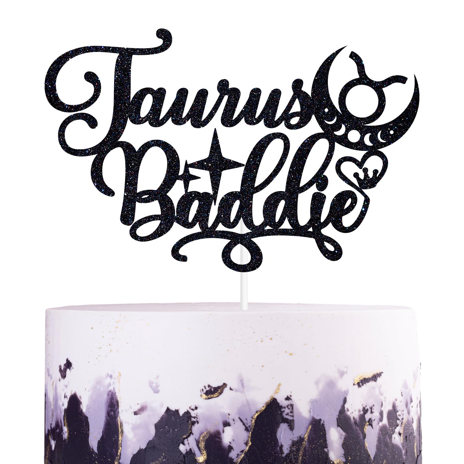 Photo 1 of Taurus Baddie Cake Topper, Big Taurus Energy Cake Decor, It's Taurus Birthday, 12 Constellation Zodiac Themed Birthday Party Decorations, Black Glitter