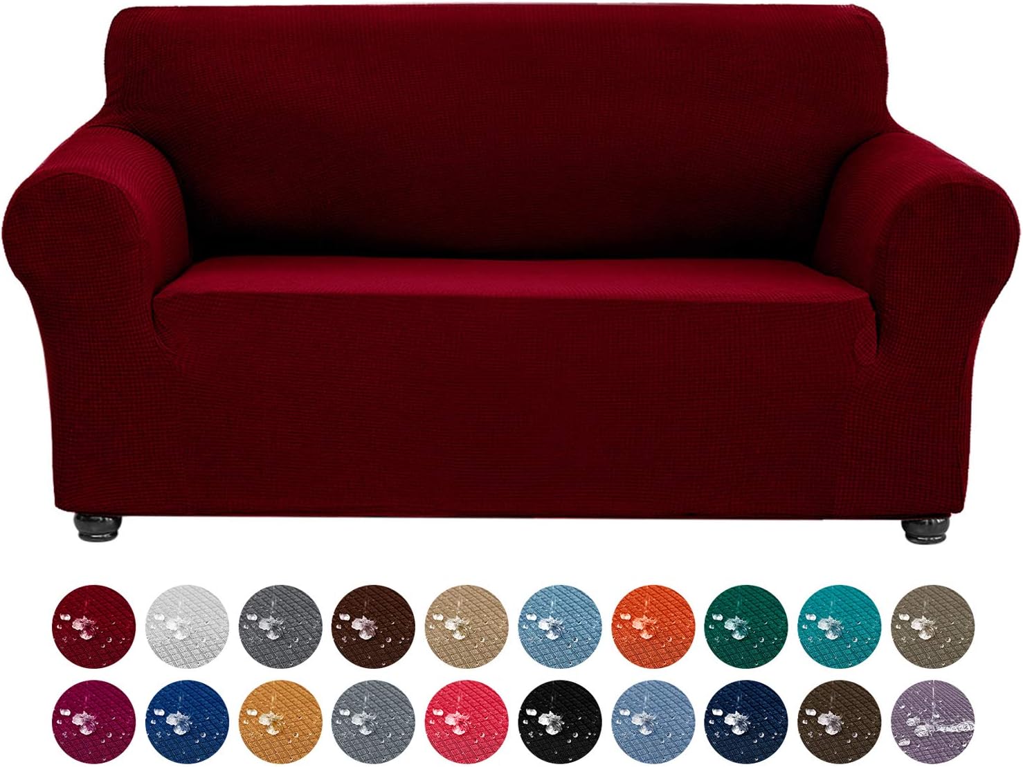 Slipcovers - Joccun Stretch Loveseat Couch Cover Slipcover, 1-Piece Water Repellent Sofa Cover for 2 Cushion Couch Spandex Jacquard Washable Furniture Protector Cover for Living Room,Kids,Pets（Loveseat,Red dahlia）