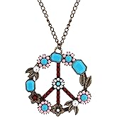 MINACHI Bohemian Vintage Hippie Flower Colorful Beads Peace Sign Pendant Necklace, Hippie Jewelry Gift for Women