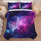 FUYEUN Galaxy Bedding Twin Size Purple Outer Space Comforter Set for Girls Boys Kids Children Bedroom Dorm Quilt 1 Comforter + 1 Pillow Case