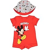 Disney Baby Romper and Reversible Bucket Sun Hat Outfit Set Newborn to Infant Sizes (Newborn - 24 Months)