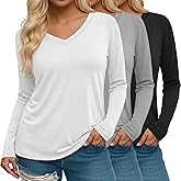 Riyiper 3 Pack Women's Plus Size T Shirt V Neck Long Sleeve Tops Loose Fit Casual Basic Elegant Tunic