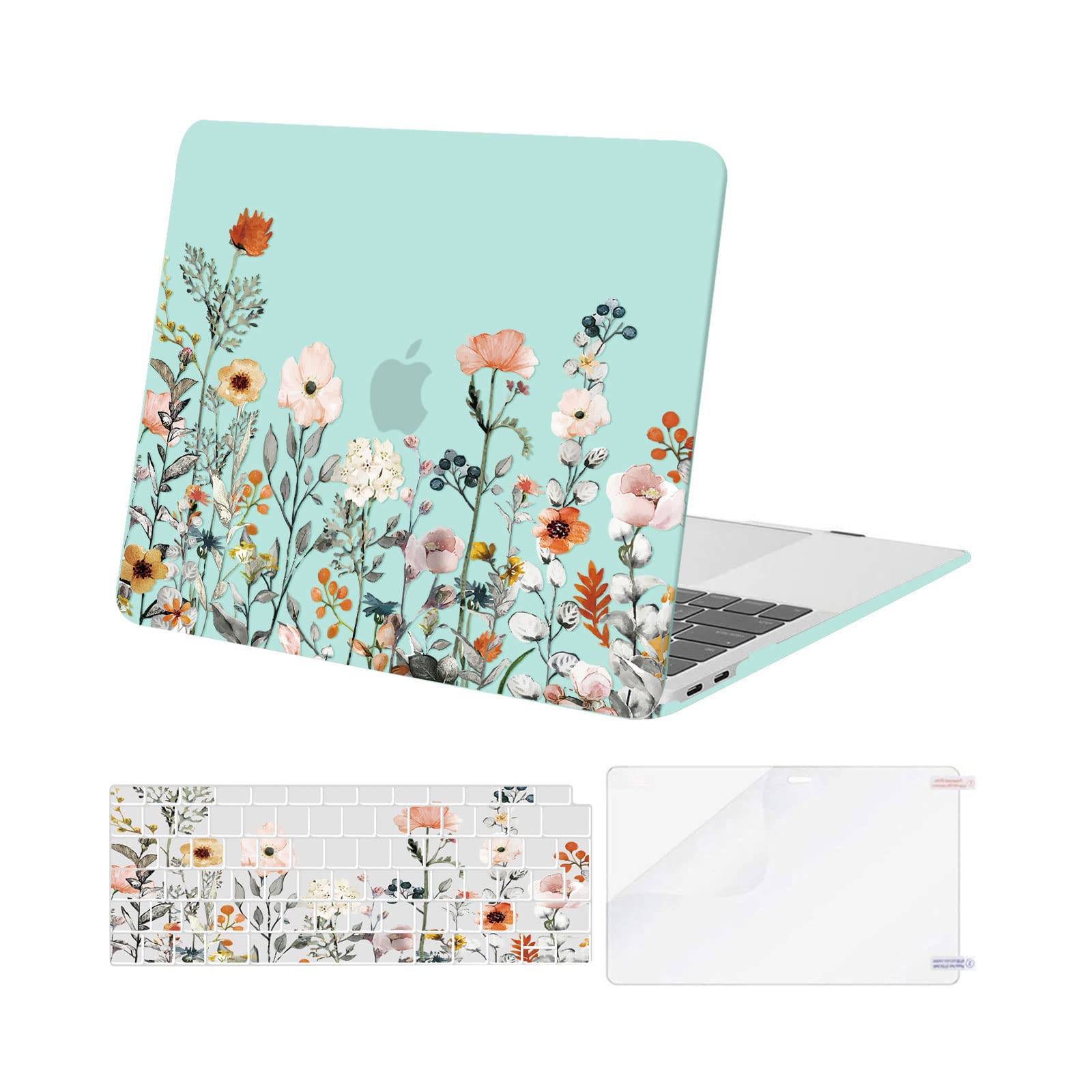 MOSISO Compatible with MacBook Air 13 inch Case M1 2021-2018 A2337 A2179 A1932, Garden Flowers Hard Shell Compatible for MacBook Air M1 Case 13.3 inch & Keyboard Cover &Screen Protector, Green — image 1