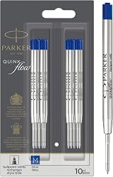 Parker Ballpoint Pen Refills Medium Blue QUINKflow Ink 10 Count