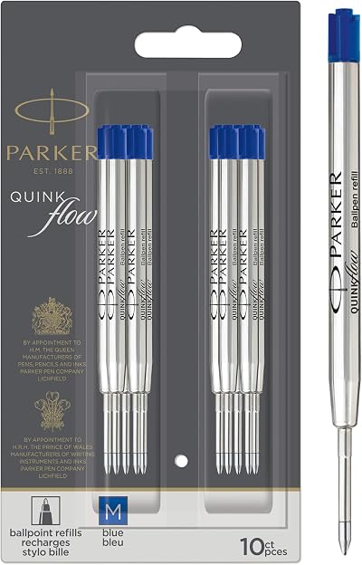 Parker Ballpoint Pen Refills Medium Blue QUINKflow Ink 10 Count