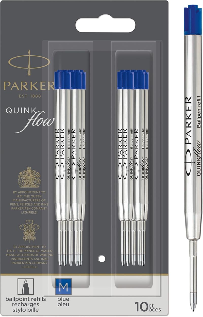 Parker Ballpoint Pen Refills Medium Blue QUINKflow Ink 10 Count