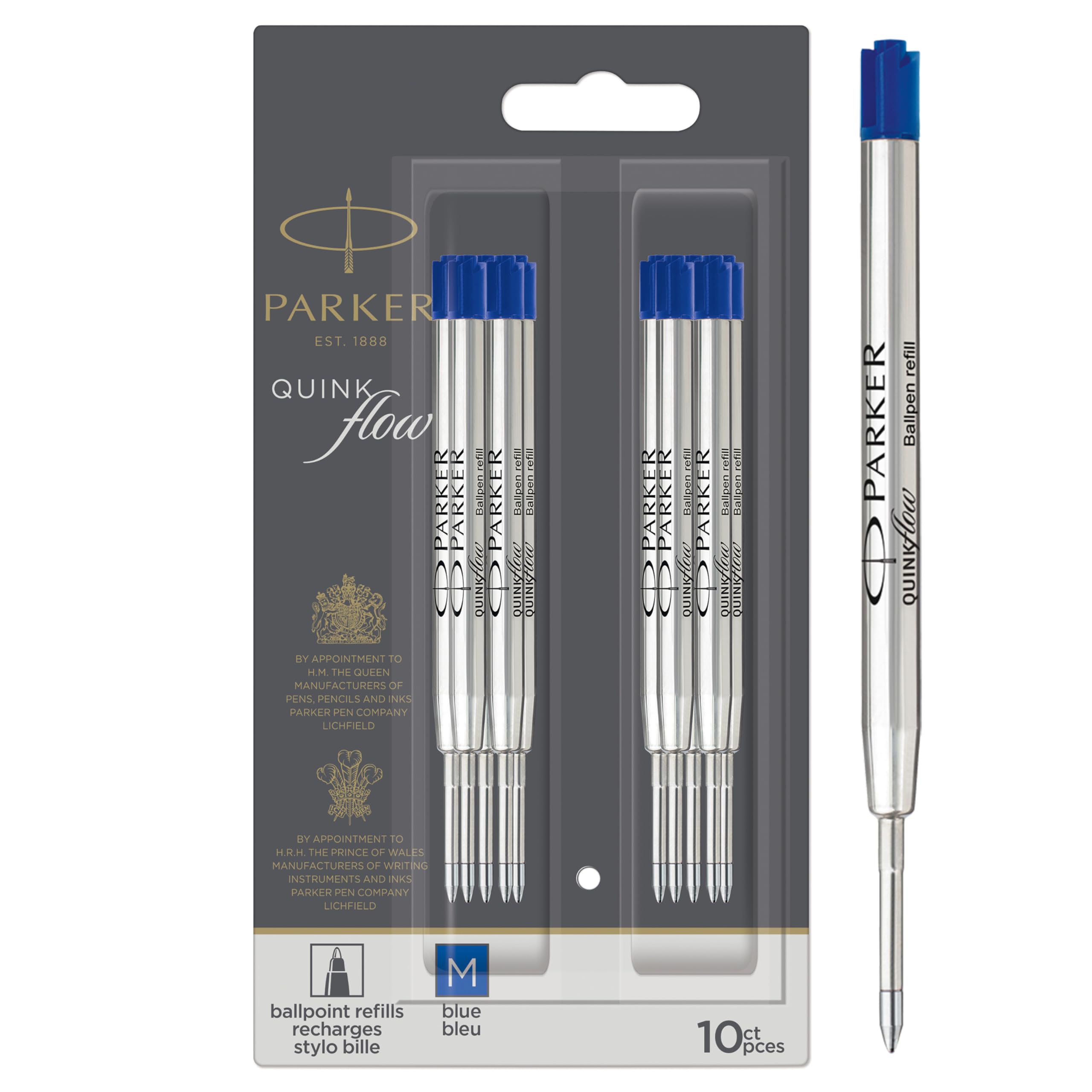 Parker Ballpoint Pen Refills | Medium Point | Blue QUINKflow Ink | 10 Count