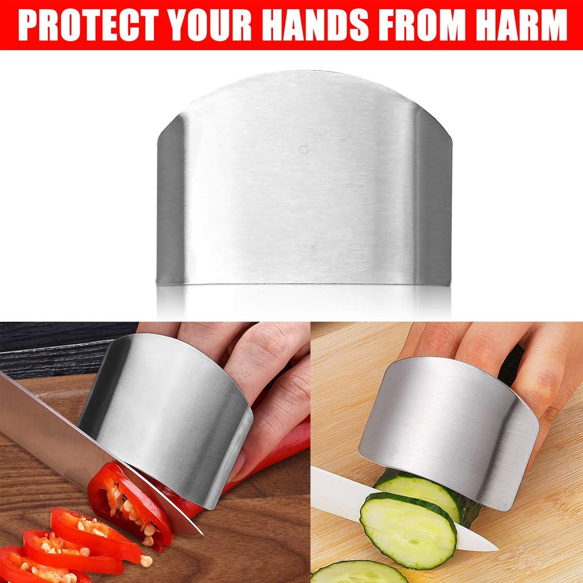 Alanfox 2pcs Stainless Steel Double Finger Guards for Cutting Knife Cutting Protector Kitchen Tool Guard Finger Protector Avoid Hurting When Slicing and Chopping (Double finger): Kitchen & Dining