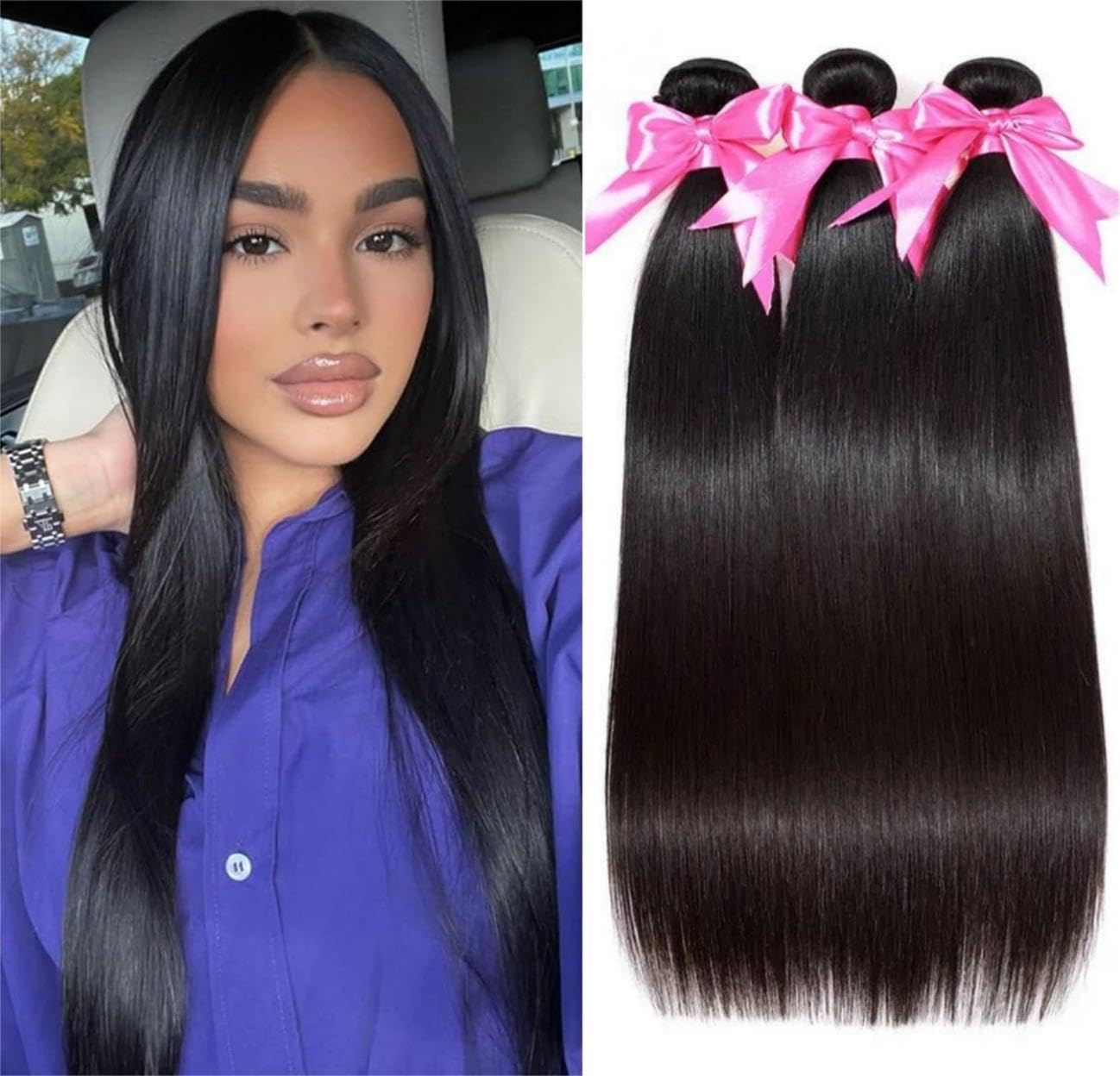 Sexycat Straight Human Hair Bundles 14 16 18 Inch 100% Unprocessed Brazilian Virgin Hair Extensions Weave Weft Bundles Human Hair Natural Color — image 1