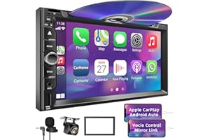 INEXACCESSORIES Double Din car Stereo with CD/DVD Player- CarPlay & Android Auto, Car Audio with Bluetooth 5.2, 7 Inch HD Touchscreen, Rear Camera, USB/TF/AUX, Subwoofer, AM/FM Radio Receiver