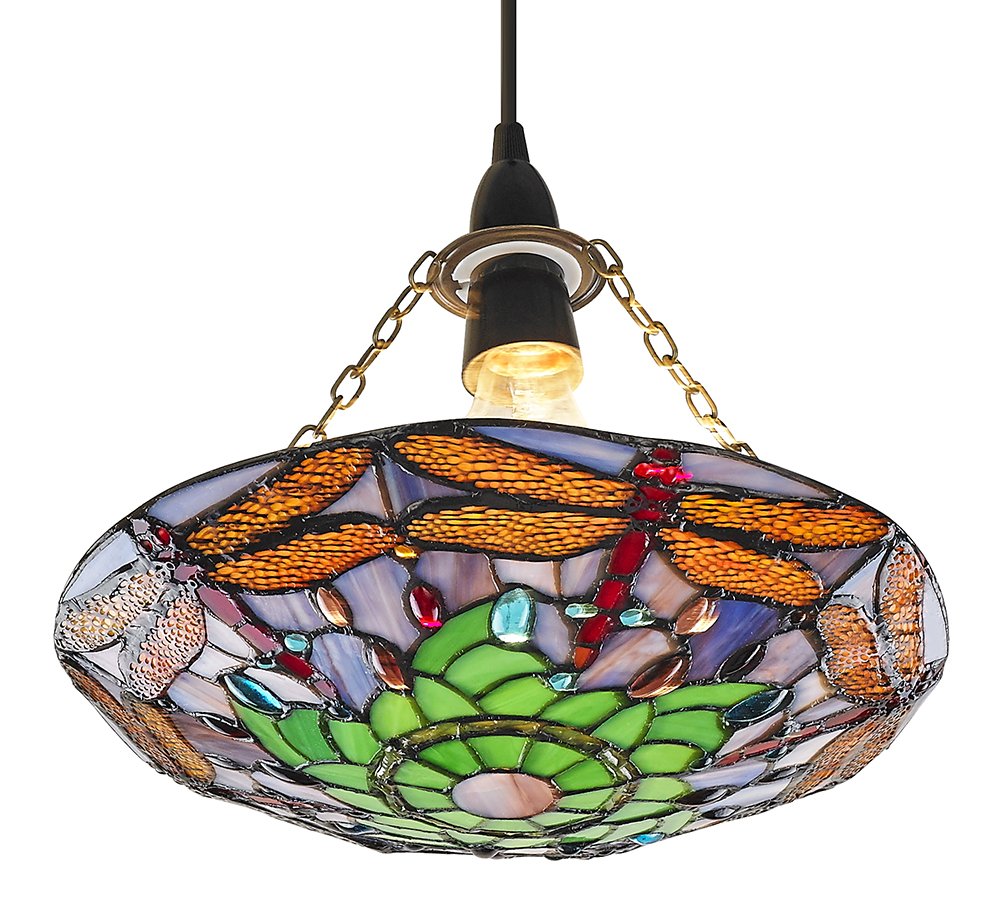 Traditional Multi-Coloured Dragonfly Tiffany Glass Pendant Shade by Happy Homewares