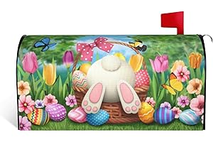 ARKUKT Easter Mailbox Cover Magnetic Welcome Bunny Rabbit Eggs Spring Mailbox Wraps Post Letter Box Cover for Garden Yard Home Decor Standard Size 21" x 18"