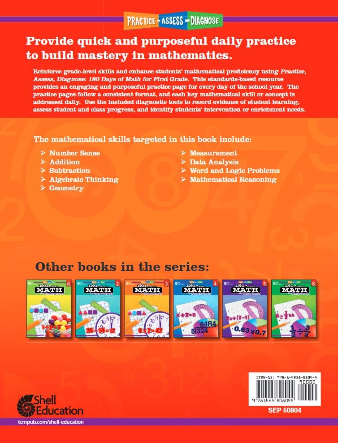 Shell Education 180 Days of Math for First Grade (180 Days of Practice)