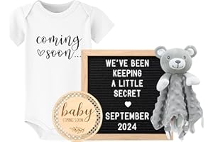 BLINKING STARS Baby Coming Soon Announcement Ideas, Surprise Pregnancy Reveal To Family Grandparents Grandma Dad- Baby Shower Gender Reveal Gifts- Felt Letter Board, Wooden Sign, Baby Onesie, Security Blanket