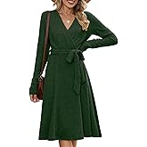 ZAFUL Sweater Dresses for Women 2025 Fall Fashion Casual V Neck Long Sleeve Wrap Midi Dress with Belt Knit Business Outfits