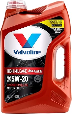 Amazon Com Valvoline High Mileage With Maxlife Technology Sae 5w 20 Synthetic Blend Motor Oil 5 Qt Automotive