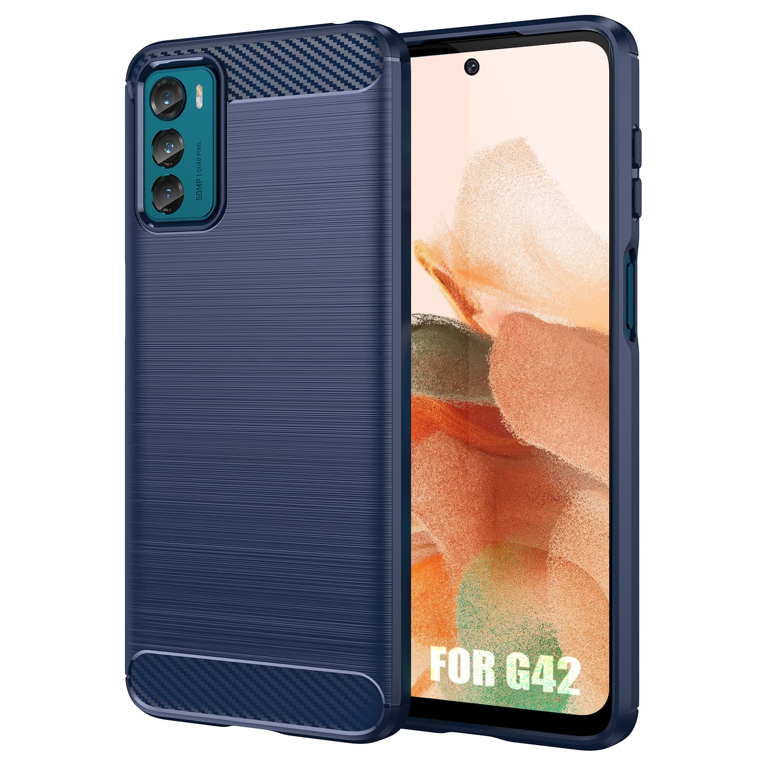SCL Case for Moto G42 Case Motorola G42 Case [Blue], Carbon Fibre Effect Gel Grip Protection Cover [Anti Scratch][Anti Collision] Case Compatible with Motorola Moto G42