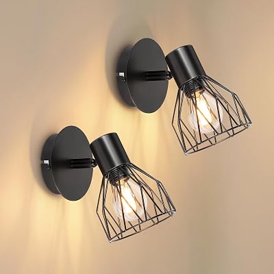 Dehobo Industrial Wall Light with E14 Socket Adjustable Cage 2 Pack Black