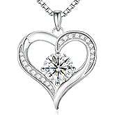 Kuschelkatze Sterling Silver Heart Necklace with 1/2/3 Carat Moissanite, Sparkling Heart-Shaped Pendant for Women, Romantic Valentine's Day Gift for Her, Anniversary Jewelry Present for Wife