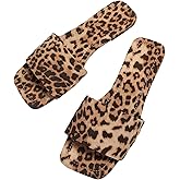 GORGLITTER Women's Leopard Flat Sandals Square Open Toe Cheetah Animal Print Slides Slip on Shoes 2026 Trendy