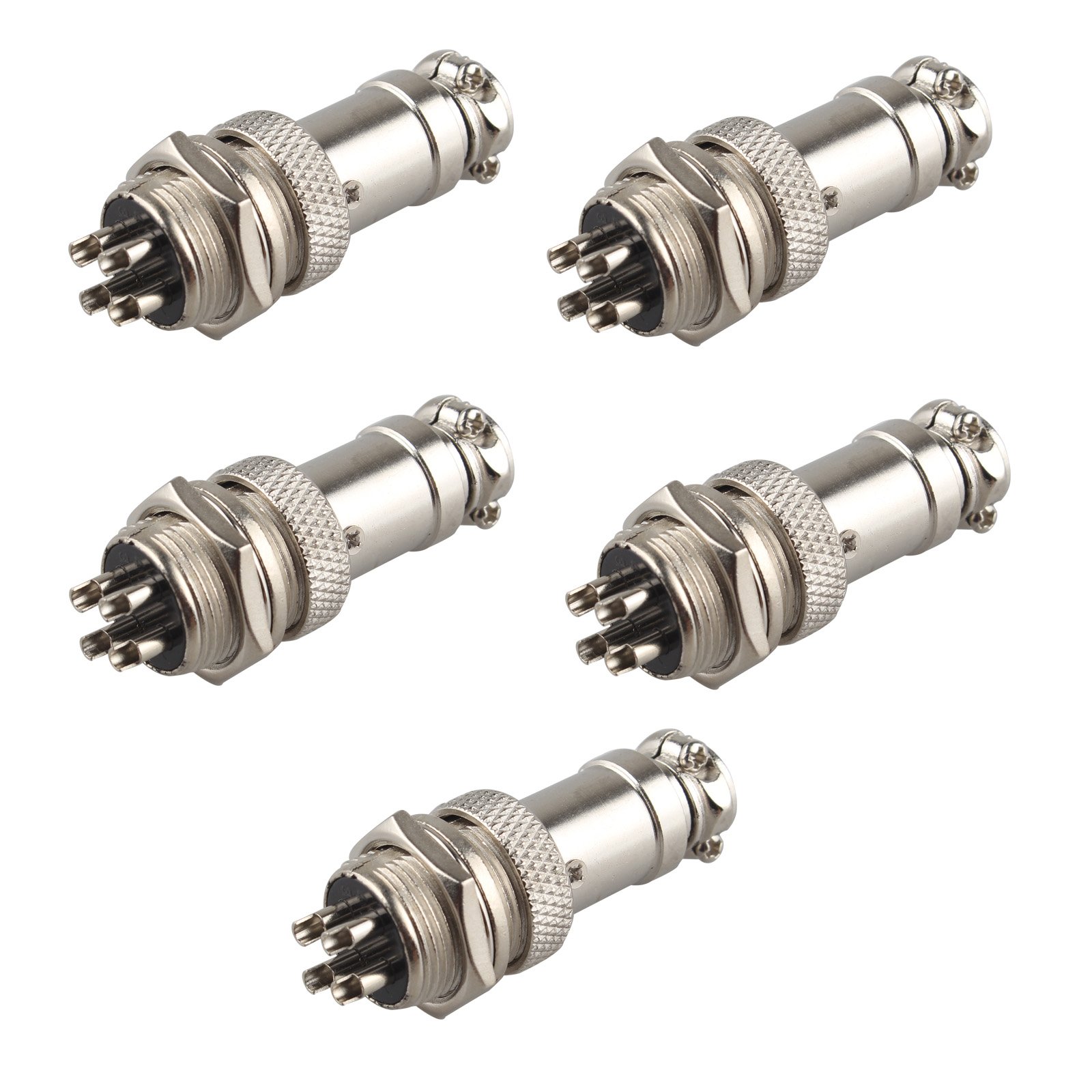 HALJIA 5pcs Silver Aviation Plug 4-Pin 16mm GX16-4 Metal Male Female Panel Connector Adapter