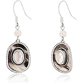 Wrangler Western Hat Drop Dangle Earrings for Women Country Statement Genuine Horsehair Turquoise Cowhide Retro Cowgirl Cowboy Jewelry