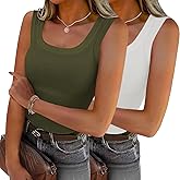 Zeagoo Womens Summer Tops Square Neck Ribbed Tank Tops Slim Fitted Racerback Sleeveless Shirts Basic Casual 2 Pack