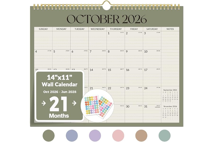Forvencer 2027 Wall Calendar, 21-Month (Oct 2026 - Jun 2028), 14.7" x 11.5" | Full Page Memo Space, Cute Stickers, Premium Th