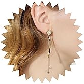 YienDoo Boho Long Tassel Drop Dangle Earrings Square Studs Vintage Gold Spiral Bar Drop Earrings Long Bead Chain Dangle Earrings Statement Wedding Prom Tassel Earrings Jewelry for Women