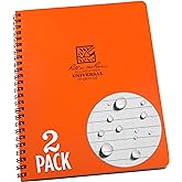Rite in the Rain Weatherproof Side Spiral Notebook, 6.625" x 8.5", Orange Cover, Universal Pattern, 2 Pack (No. OR73-LGL2)