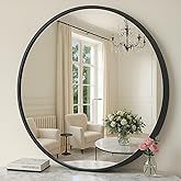 SONGMICS Bathroom Round Mirror for Wall, 30 Inches Black Circle Mirror，Metal Frame,for Bathroom Over Sink, Living Room, Bedro