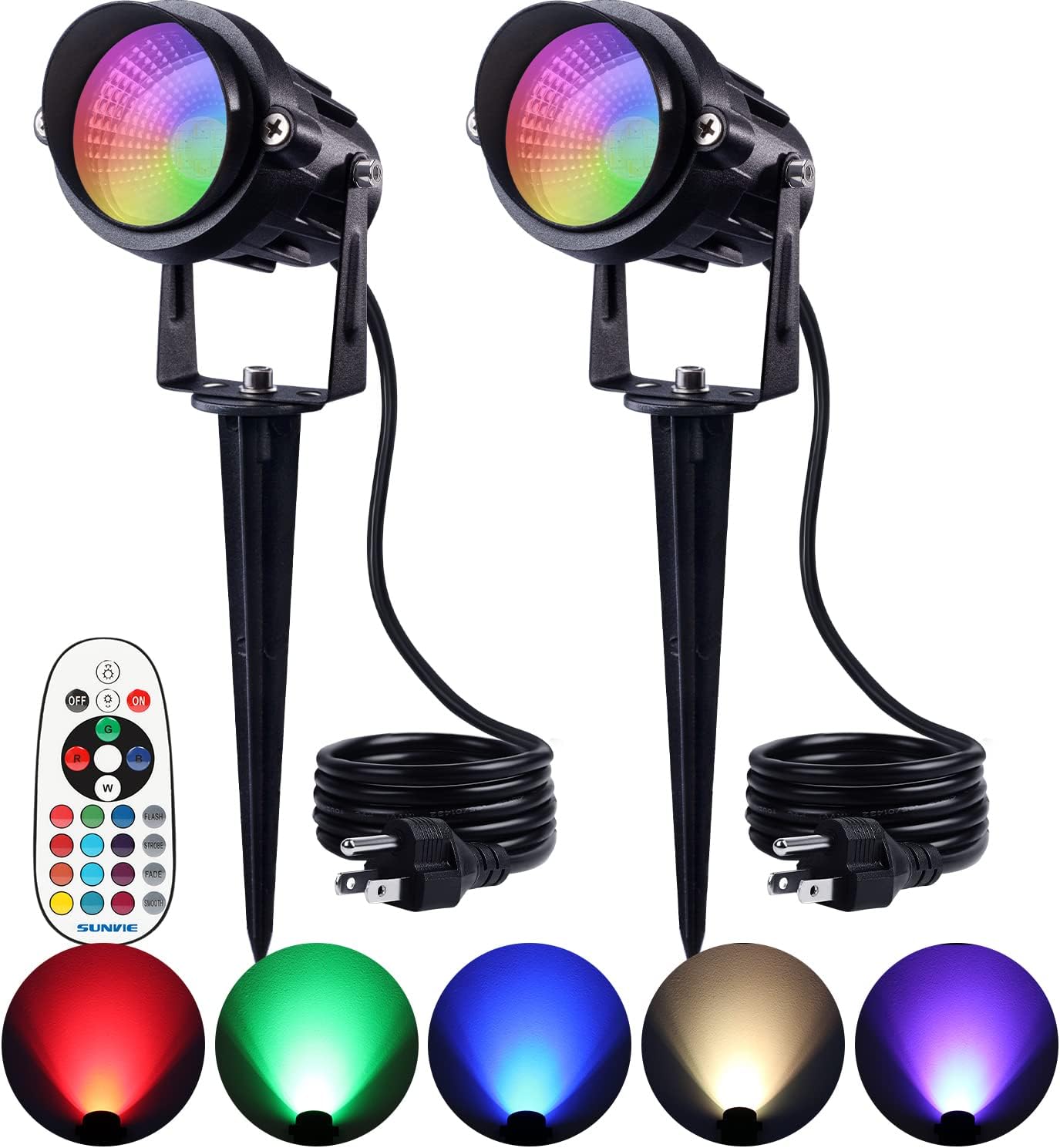 Lighting - SUNVIE Halloween Spotlight Outdoor 12W RGB Spot Lights Outdoor 120V LED Color Changing Landscape Lights with Remote Control Waterproof Spotlights with Plug for Yard Path Tree Garden Decorative, 2 Pack
