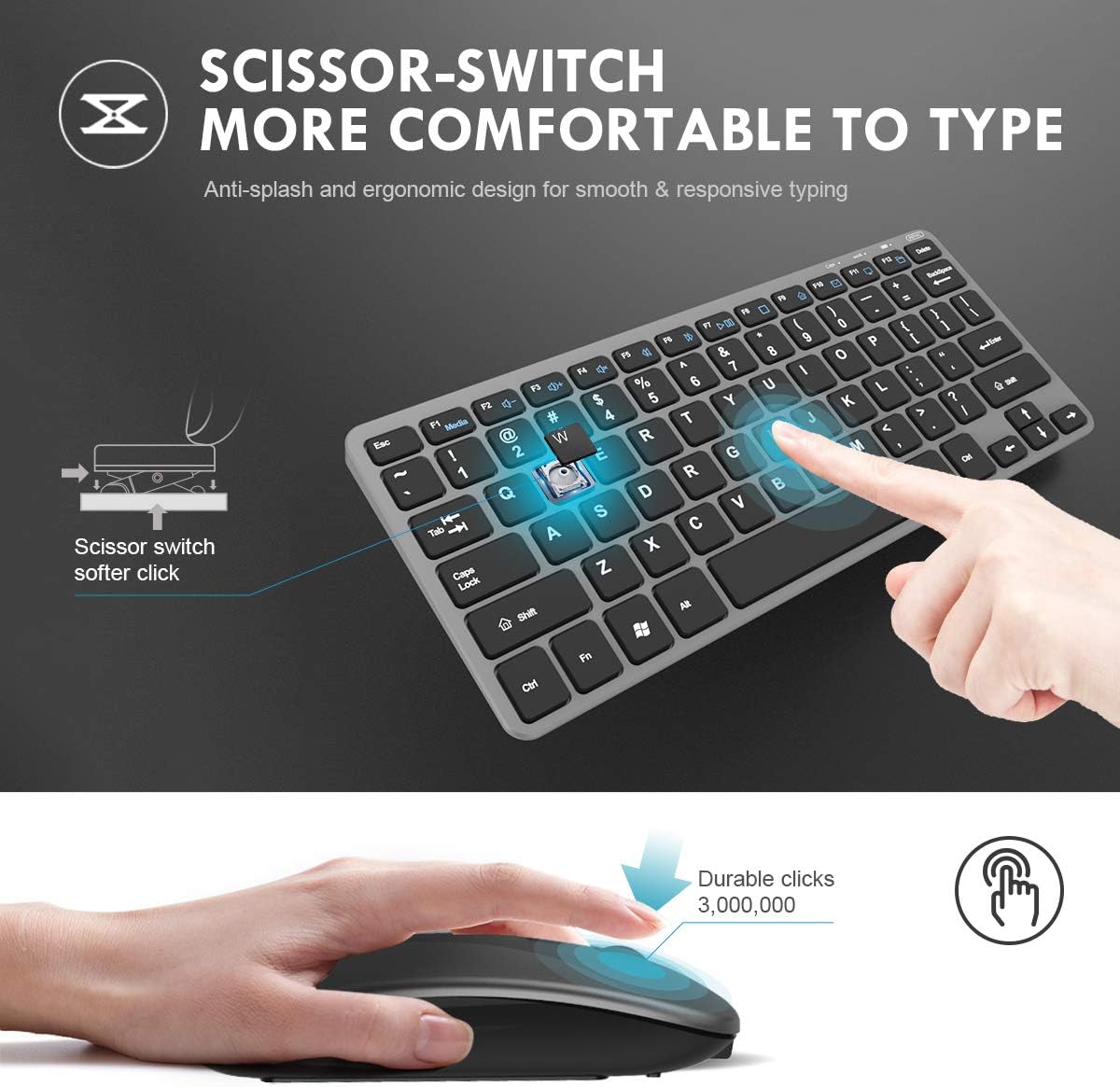 Wireless Keyboard and Mouse Combo, Inphic Rechargeable Wireless Mouse and Keyboard Combo Set with 2.4GHz USB Nano, Silent Click (65% Size-Gray): Computers & Accessories