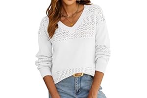 Bluetime Womens Fall Fashion 2024 Sweaters V Neck Ribbed Knit Lightweight Casual Long Sleeve Crochet Pullover Sweater Tops