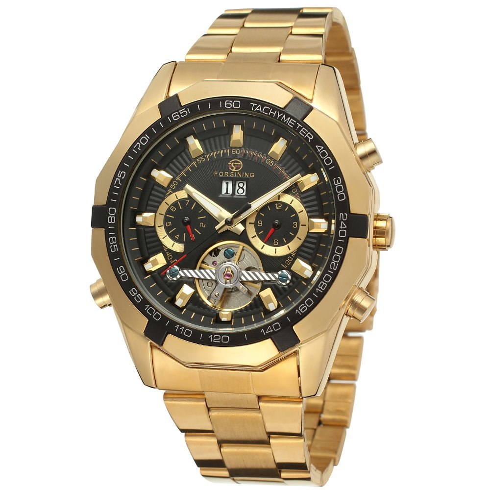 Forsining Men's Fashion Style Automatic Tourbillon Stainless Steel Military Wristwatch FSG340M4G1