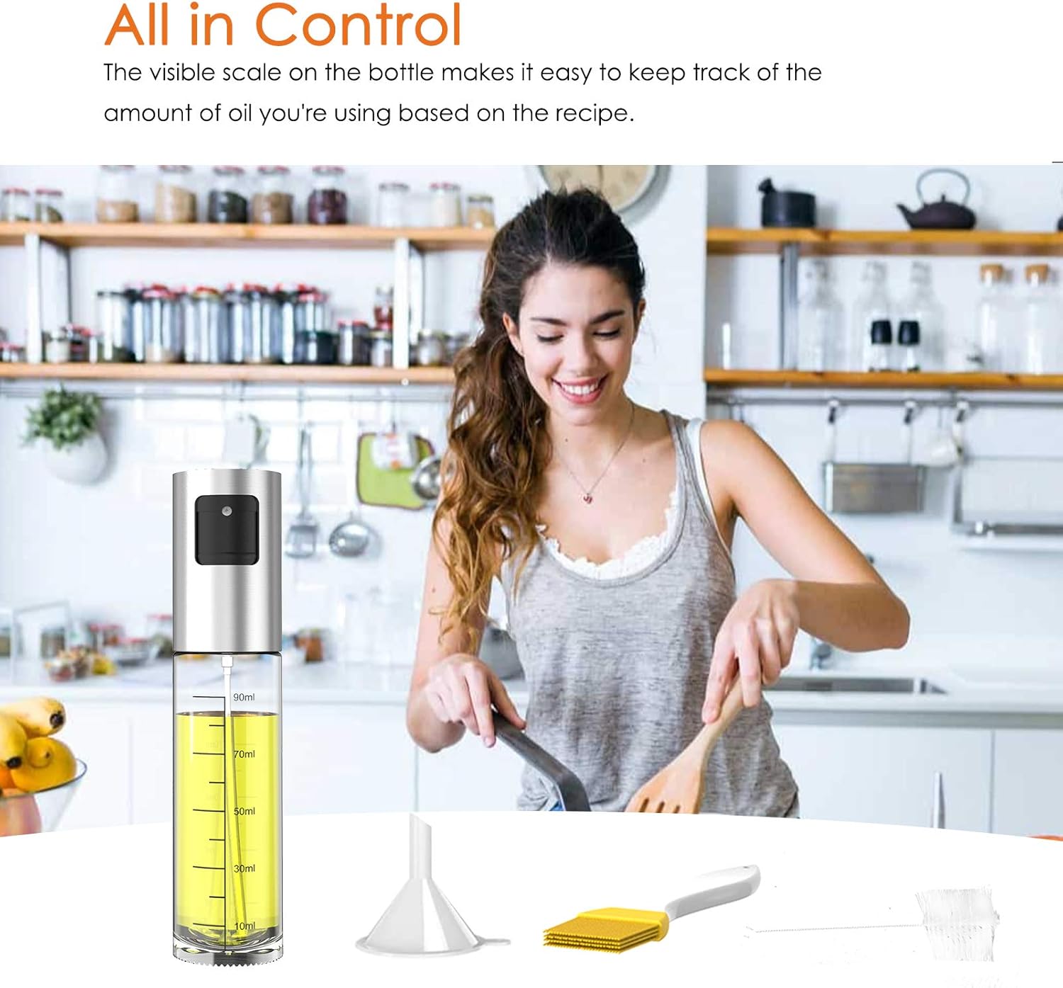 Oil Sprayer 2 Pack, Xpatee Olive Oil Sprayer Mister with Brush Funnel, 100ml Transparent Vinegar Bottle Oil Dispenser for BBQ, Making Salad, Baking, Frying Chicken: Kitchen & Dining