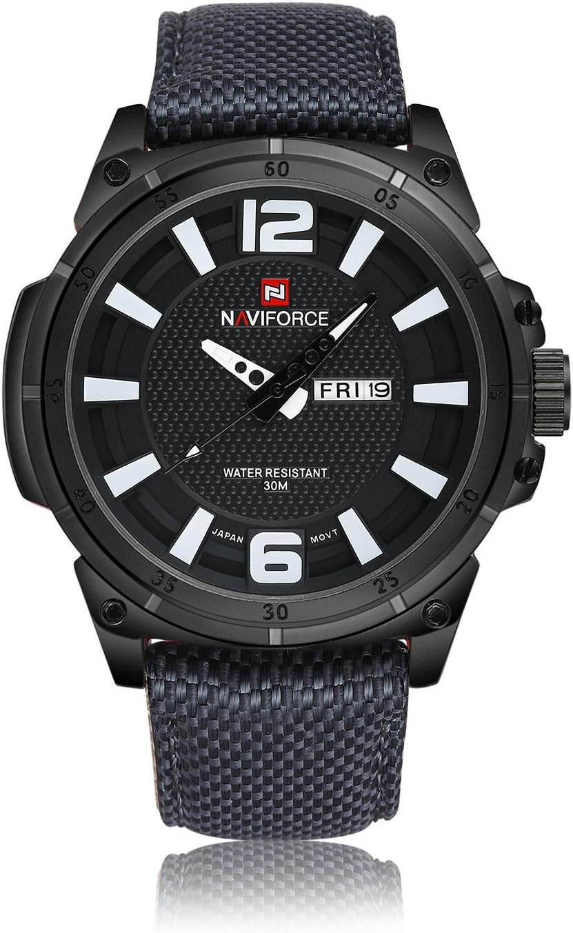 Men Sports Watches Military Quartz Fashion Waterproof Nylon Watches (White)
