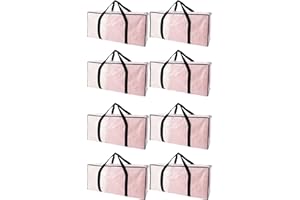 PANDA JOYS Extra Large Moving Bags with Zippers & Carrying Handles, Heavy-Duty Storage Tote for Space Saving Moving Storage, Fold Flat, Alternative to Box and Bin - 8 Pack, Semi-Transparent
