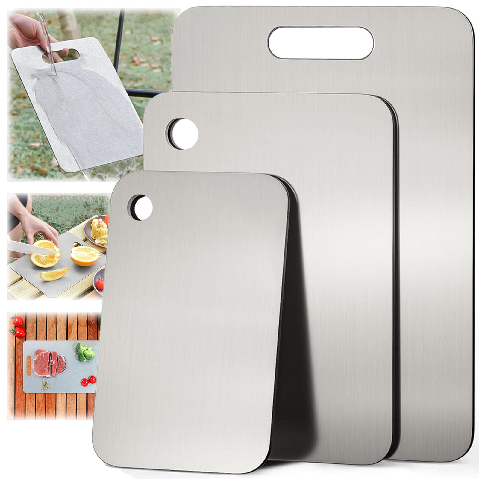 Photo 1 of 100% Pure Titanium Cutting Board Set of 3 - Food-Grade Titanium Cutting Boards for Kitchen Dishwasher Safe, Double-Sided Easy to Clean Charcuterie Chopping Board Mat for Home and Camping (M+L+XL)