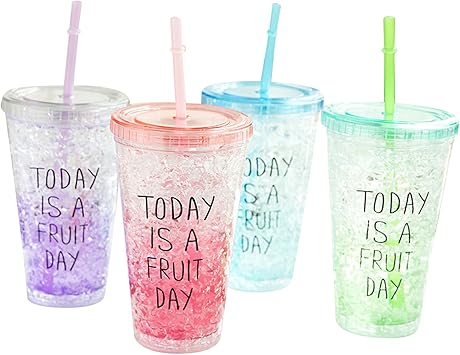 Savorliving Acrylic Becher Kunststoff Trinkbecher Mit Deckel Und Trinkhalm Gel Freezer Take Away Doppelwandige Tasse Acrylic Tumblers 16oz 450ml Set Of 4 Amazon De Kuche Haushalt