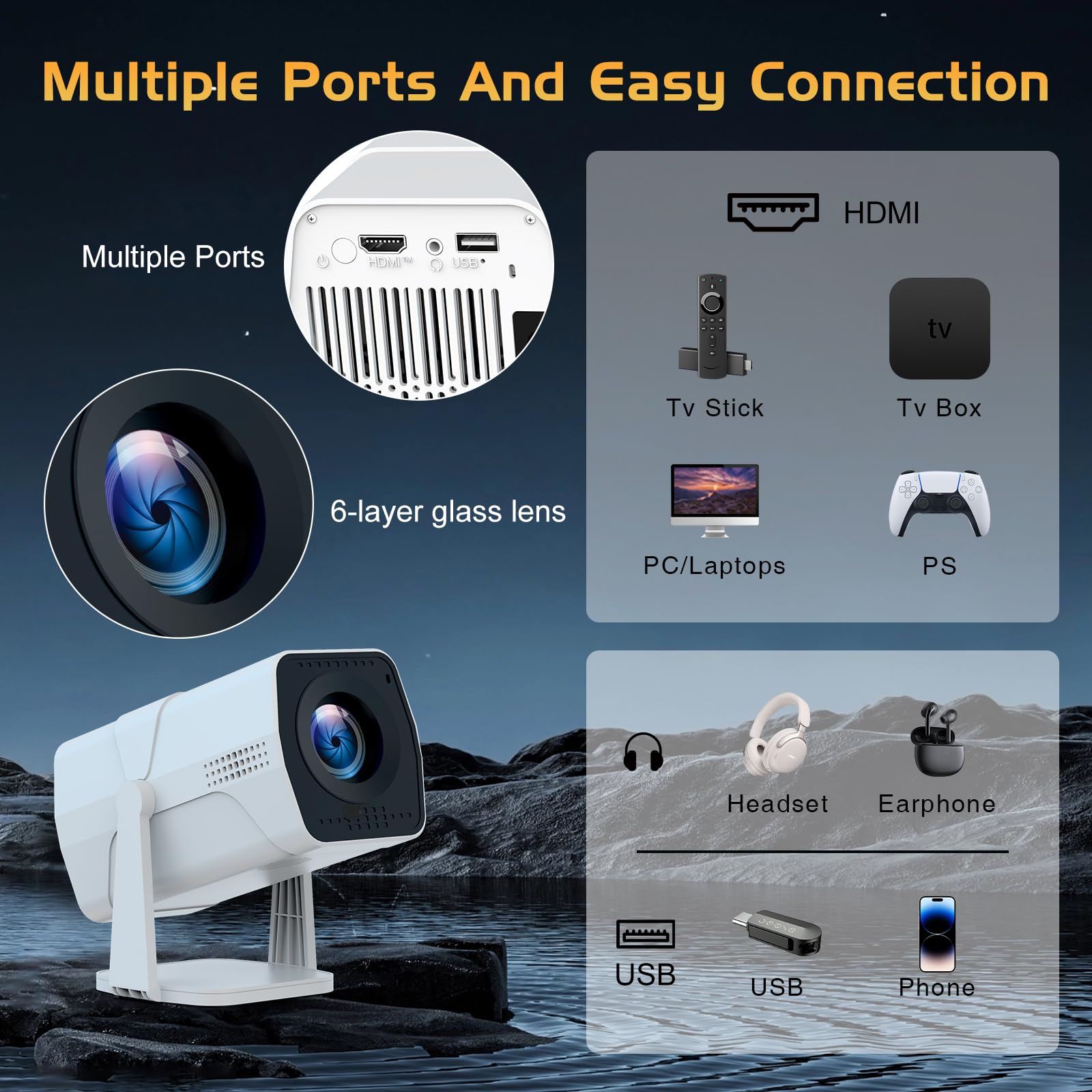 【Netflix Officially Licensed】TMY Projector with Built in Apps, 1080P Movie Projector with WiFi and Bluetooth, Electric Focus & Auto Keystone, 270° Rotatable Outdoor Projector for Phone/PC/HDMI/USB