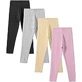 Chicduo 4 Pack Girls Cotton Leggings Stretchy Yoga Pants Kids Soft Full Length Solid Leggings