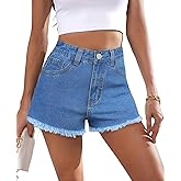 EMMIOL Women Jean Shorts High-Mid Waisted Stretchy Basic Wash Solid Denim Hot Shorts Boyfriend Casual Y2k Jorts for Summer