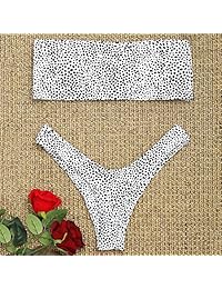 ZAFUL bikini de dos piezas sin tirantes con estampado de leopardo de corte alto para dama