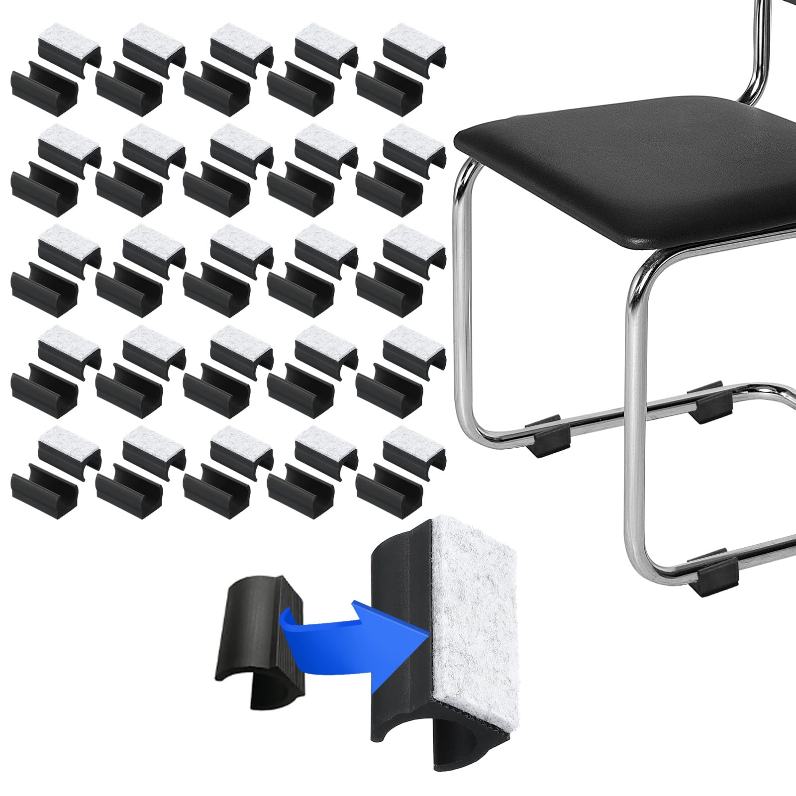 PATIKIL Rectangle U Shaped Chair Leg Tips Caps with Felt Pads, 50 Pack Slide Smoothly Furniture Feet Floor No Scratches No Noise Protectors Protect Hardwood Floors Fit Dia 19 mm Leg, Gray