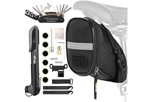Bike Repair Tool Kit - Bike Saddle Bag and Emergency Tool Repair Set with 16 in 1 Multi-Tool Bicycle Pump, Tire Lever, Gluele